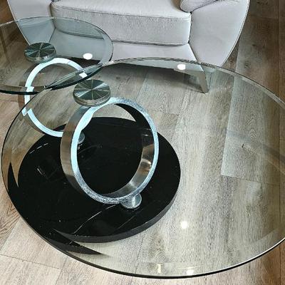 Designer Chrome, Black Base & Glass Motion / Extendable Coffee / Cocktail Table.