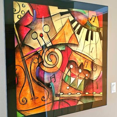 Large Eric Waugh "Jazz It Up I" Glazed Acrylic Abstract Art Piece.