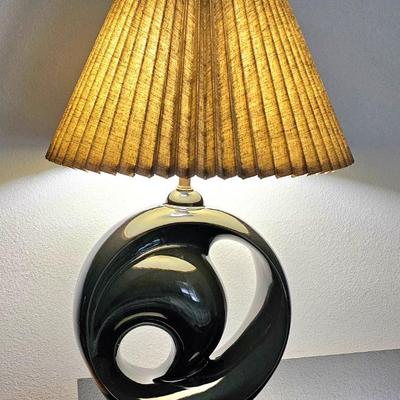 MCM Black Abstract Sculptural Pottery Table Lamp. (Needs New / Better Suited Shade !)