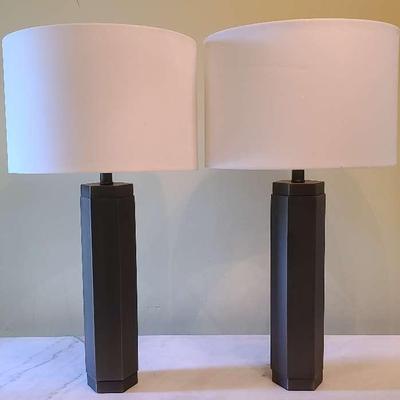 Pair Of Brushed Metal Table Lamps 
