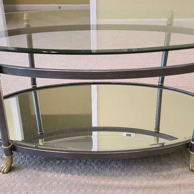 Glass Top Metal Coffee Table With Mirrored Bottom 