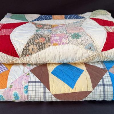 Lot Of 2 Patchwork Quilts Appear to be Vintage and Hand sewn
