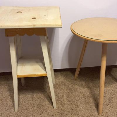 Tall Wooden Square Side Table And  Round Wooden/MDF Side Table With Removable Glass Top