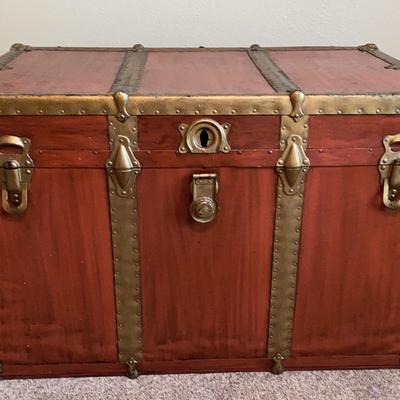 Large Painted Wooden Vintage Steamer Trunk