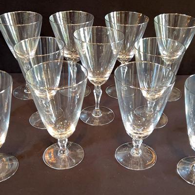 7 FOSTORIA Crystal Silver Rim Water/Wine Stem Glass & 8 Fostoria Platinum Trim Water Goblet  Stem