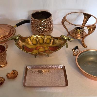 Copper And Brass Chafing Dish And Other Cooper And Copper Colored Pieces
