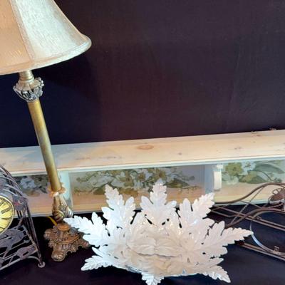 Metal Floral Decor And Painted Wood Shelf 