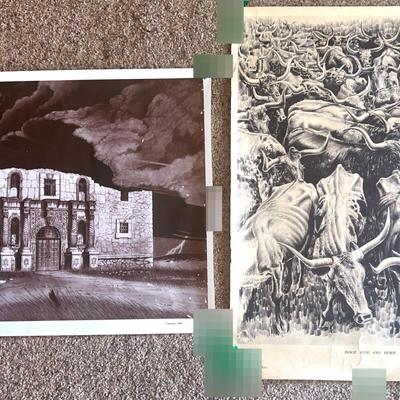 San Antonio Remember the Alamo R Sims Artist Ruins Crumble & Texas Longhorn Cattle By Bob Dale     