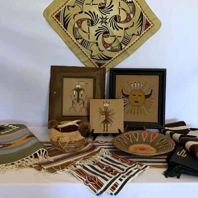 Collection Of Native American Artwork, Wall Tapestries, Baskets And Other Miscellaneous Items