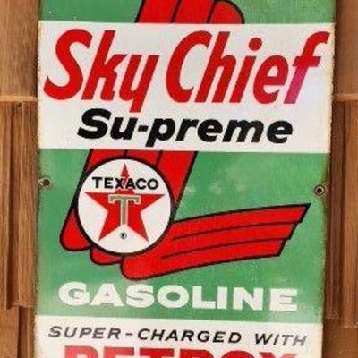 Sky Chief Su-preme Texaco Gasoline Advertising Sign 18" x 12"