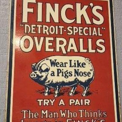Finck's Detroit Special Overalls Advertising Sign 12" x 9"