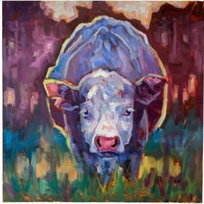 Down Low - Cow Oil Painting By Britt Bair 2016