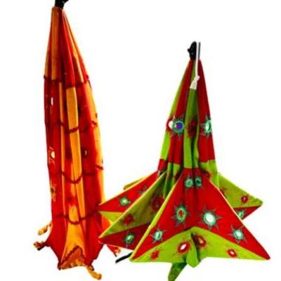 Collapsible Cotton Fabric Lanterns From India - Mirror Embellishments