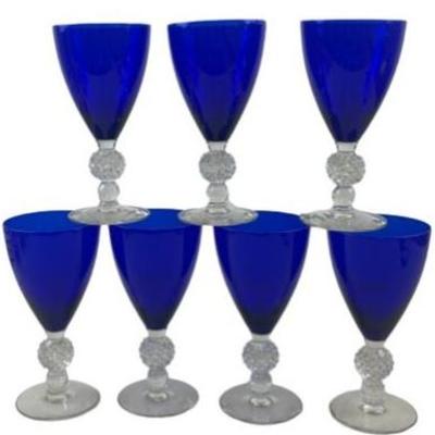 Vintage 1930s Morgantown Ritz Blue Wine Glasses
