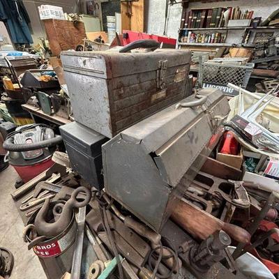 Lots of metal tool boxes to put your newly purchased vintage tools!