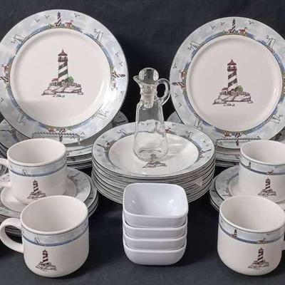 Gooddeal Porcelain Lighthouse Dinnerware Set with Anchor Hocking Cruet