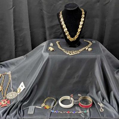 Costume Jewelry Featuring Carved Stone Bracelet & More