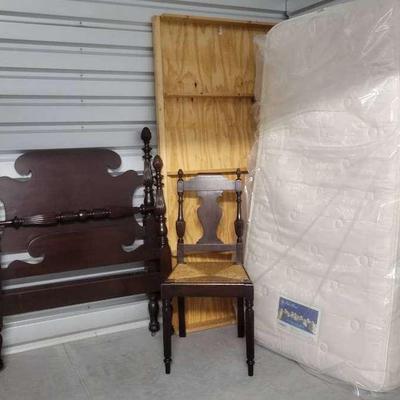 Wood Bed Frame And Matching Bedside Chair 