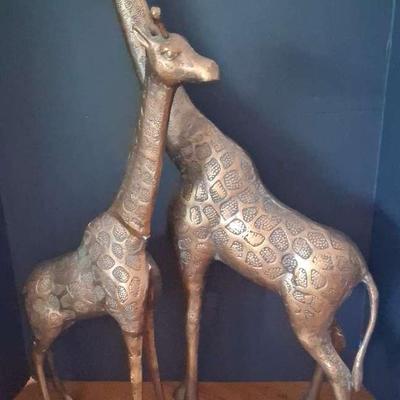 Two Vintage Brass Giraffes