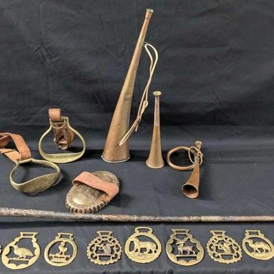 Equestrian Stirrups, Horns, Medallions & Curry