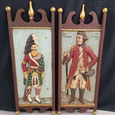Wooden Carved Plaques Of Highland Scottish Regimen Soldiers 