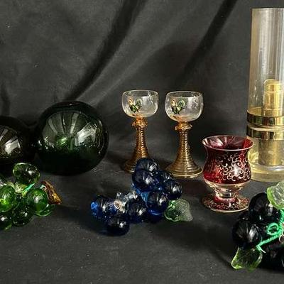 Various Glassware Including Antique Fishing Floats 