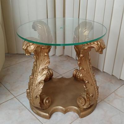 Hollywood Regency Glass Top Side Table #2