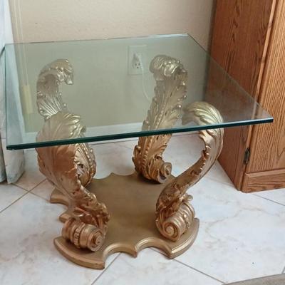 Hollywood Regency Glass Top Side Table #1