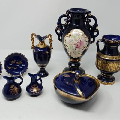 Blue And Goldtone Decorative Vases And More 