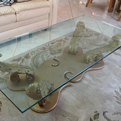 Hollywood Regency Glass Top Coffee Table 