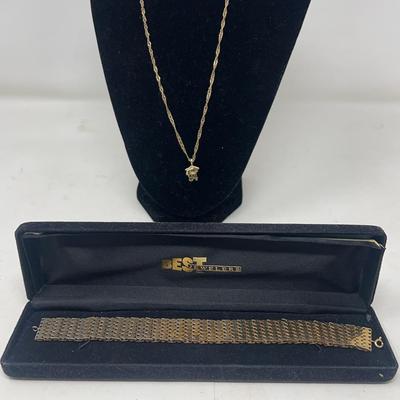 14K Gold Chain W 10k Pendant And 14K Bracelet 