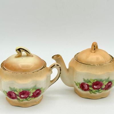 Vintage Czechoslovakian Tea Set – Teapot and Sugar Bowl with Rose Transfers