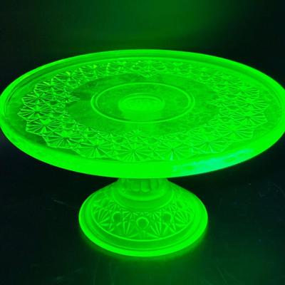 Mosser Vaseline Glass Cake Stand