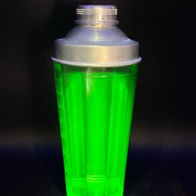 Hazel Atlas Art Deco Uranium Glass Cocktail Shaker-Marked