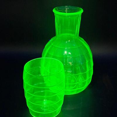 Hocking Block Optic Green Depression Glass Carafe & Tumbler 1929-1933