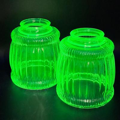 Vintage Uranium Glass Lamp Shades – Ribbed Bulbous Form