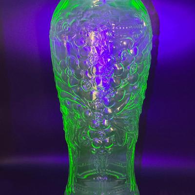 15" Vaseline Green Goofus Uranium Glass Tall Pickle Jar