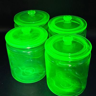(4) Uranium Glass Jars 