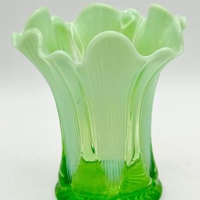 Antique Jefferson Glass Green Opalescent Vase