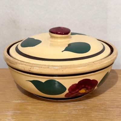 Watt Pottery Rio Rose Oven Ware Floral Yellowware Covered Vegetable Dish