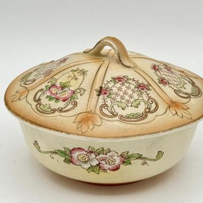 Antique F & Sons Preston England Covered Soap Dish – Floral Transferware with Insert