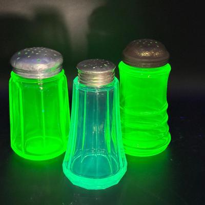 (3) Green Depression Glass Shakers