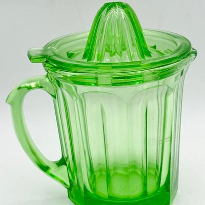 A&J Uranium Glass Citrus Reamer & Cup-Marked