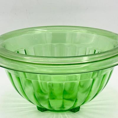 (2) Hazel Atlas Pillar Optic Ribbed Uranium Glass Bowls