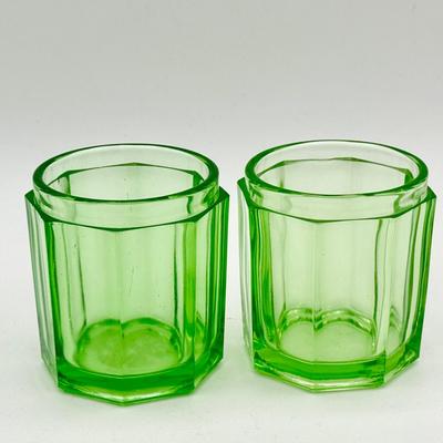 (2) Hocking Green Depression Glass Tobacco Jars