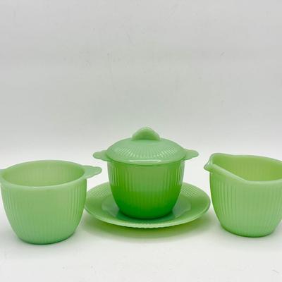 (4-Piece) Jadeite Hocking Jane Ray & Fire King Breakfast Set