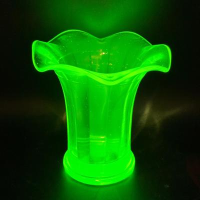 Uranium Glass Ruffle Top Vase