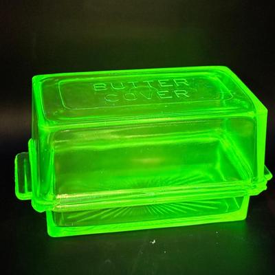 Hazel Atlas Vaseline Glass Butter Dish