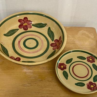 Watt Pottery Bullseye Rio Rose Serving Bowl & Plate