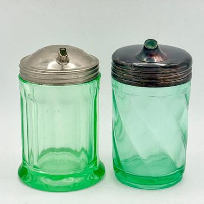 (2) Green Depression Glass Sugar Shakers 
